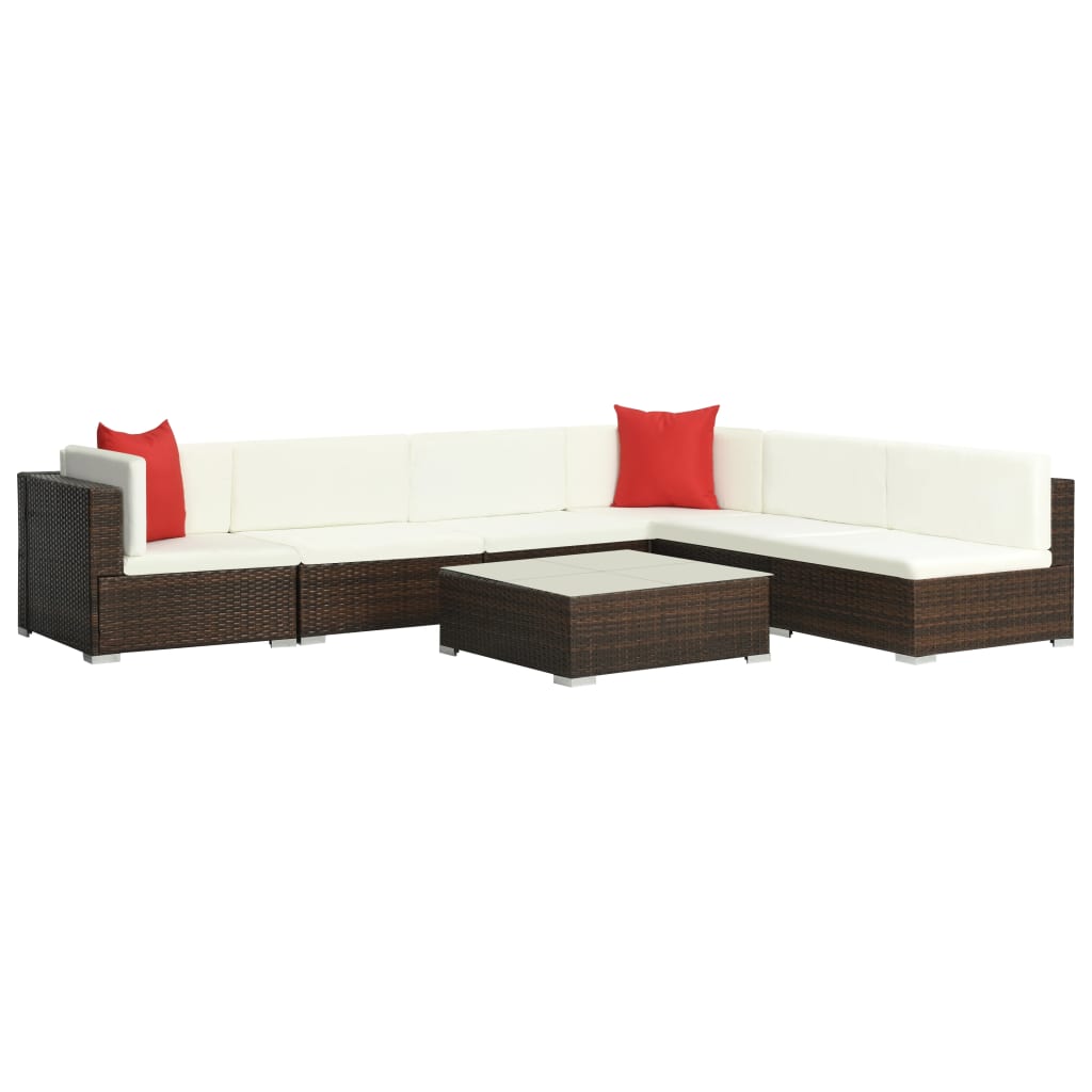 Set Divani da Giardino 7 pz con Cuscini in Polyrattan Marrone cod mxl 35366