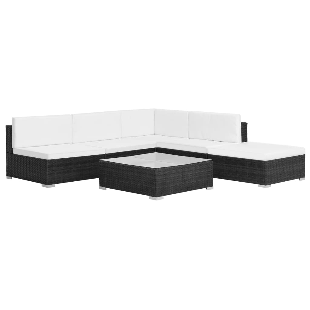 Set Divani da Giardino 6 pz con Cuscini in Polyrattan Nero cod mxl 41276