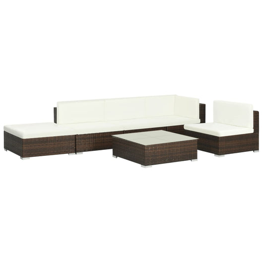 Set Divani da Giardino 6 pz con Cuscini in Polyrattan Marrone 44603