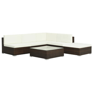 Set Divani da Giardino 6 pz con Cuscini in Polyrattan Marrone cod mxl 34851