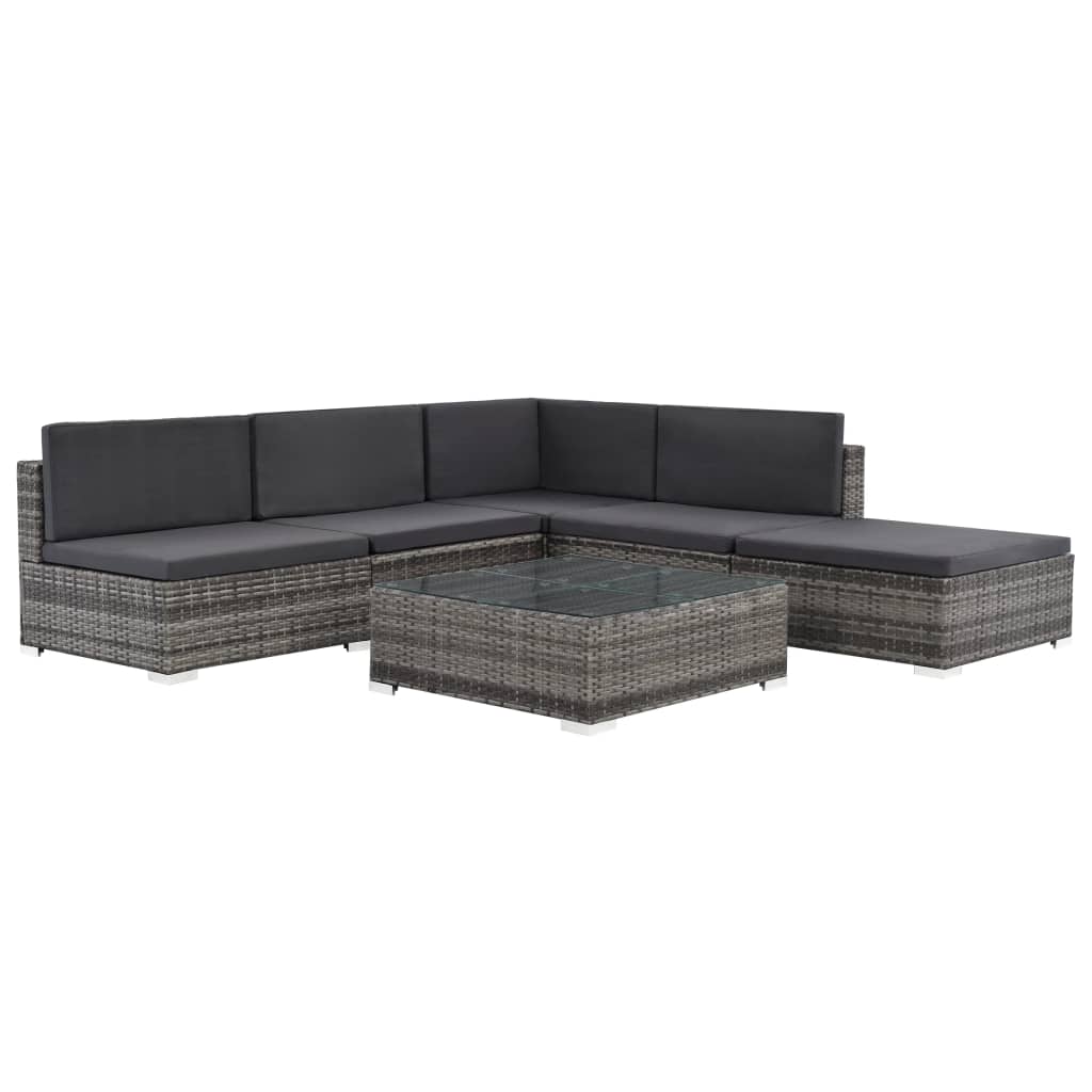 Set Divani da Giardino 6 pz con Cuscini in Polyrattan Grigio 44604