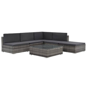 Set Divani da Giardino 6 pz con Cuscini in Polyrattan Grigio 44604