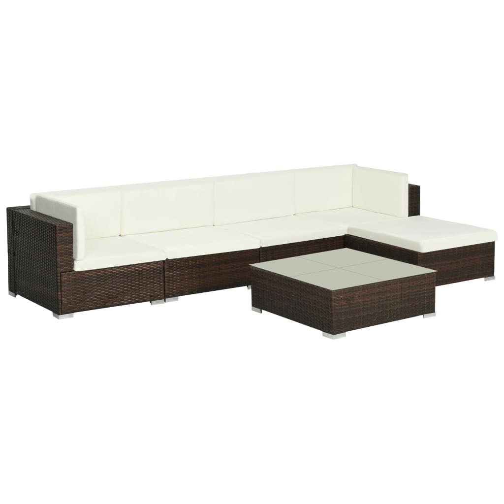 Set Divani da Giardino 6 pz con Cuscini in Polyrattan Marrone cod mxl 34621