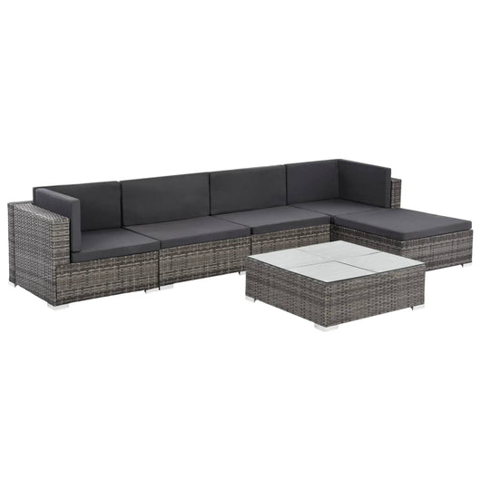 Set Divani da Giardino 6 pz con Cuscini in Polyrattan Grigio cod mxl 39944