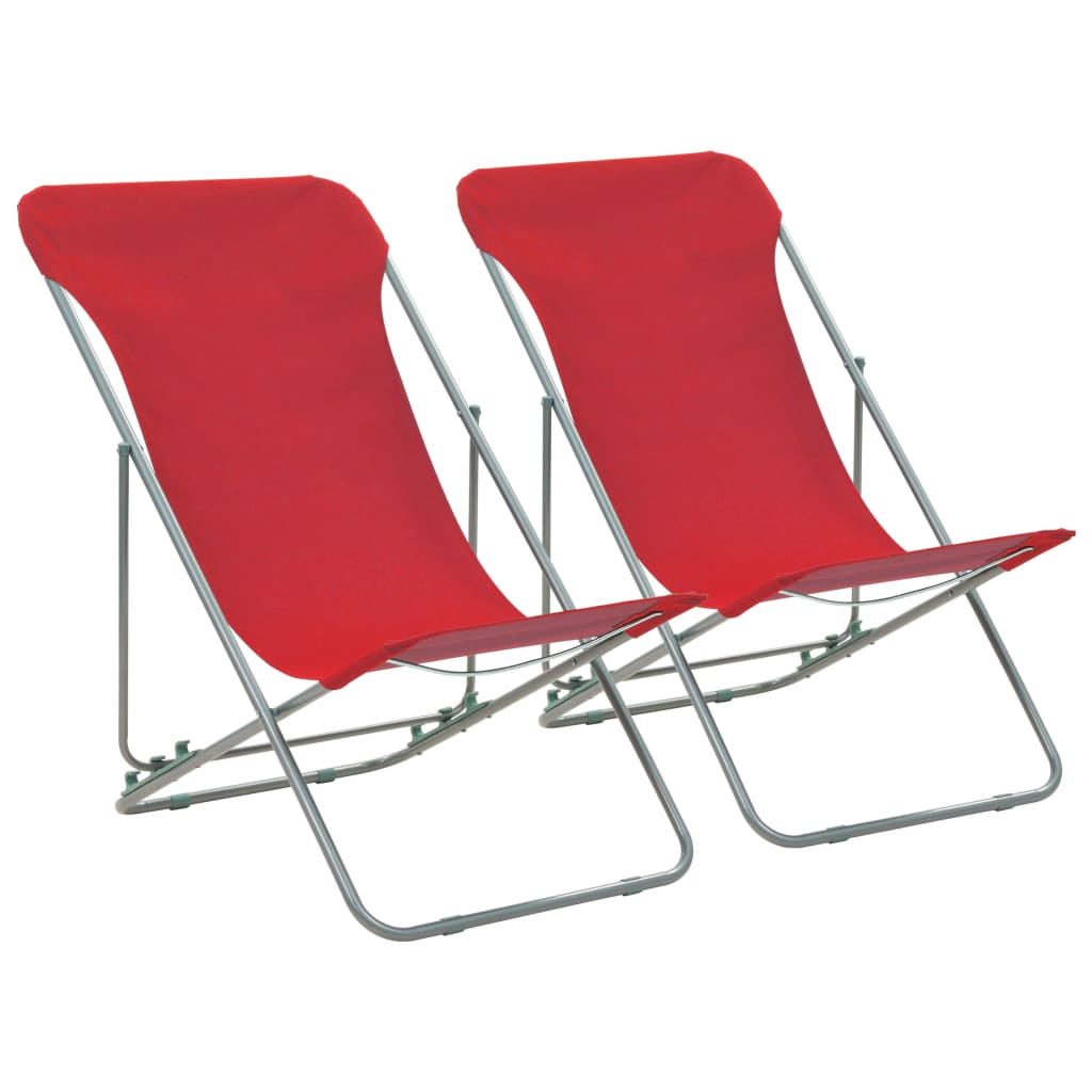 Sedia da Spiaggia Pieghevole 2 pz Acciaio Tessuto Oxford Rosso cod mxl 11566