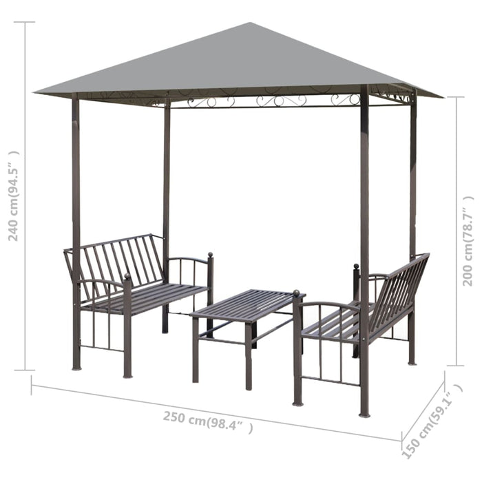 Padiglione Giardino con Tavolo e Panche 2,5x1,5x2,4m Antracite cod mxl 66061