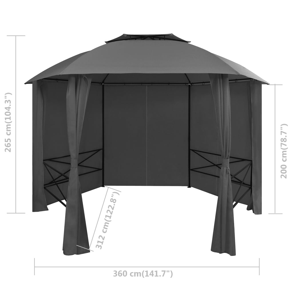 Gazebo Padiglione da Giardino con Tende Esagonale 360x265 cm cod mxl 66292