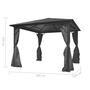 Gazebo con Tenda Antracite in Alluminio 300x300 cm 44889