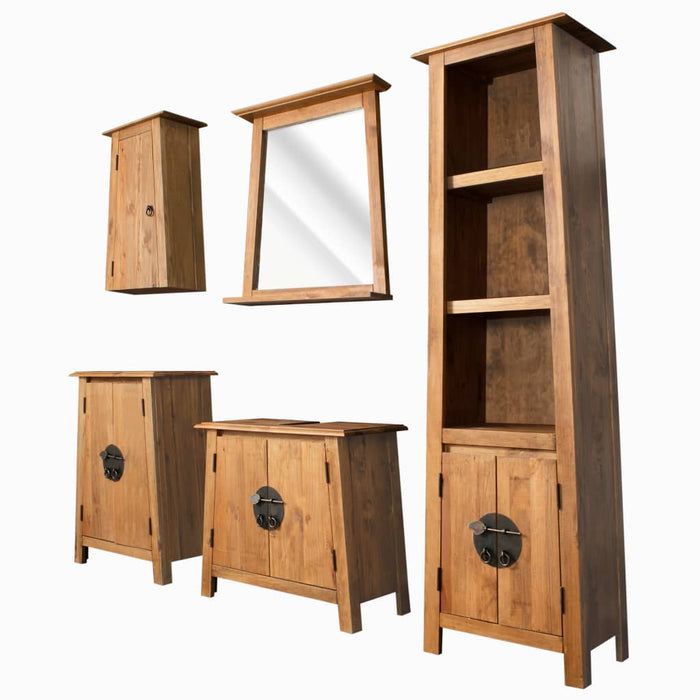 Set da Bagno 5 pz in Legno Massello di Pino di Recupero 