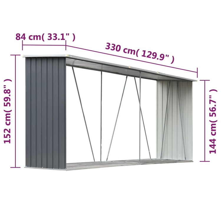 Capannone da Giardino in Acciaio Zincato 330x84x152cm Grigio 44859