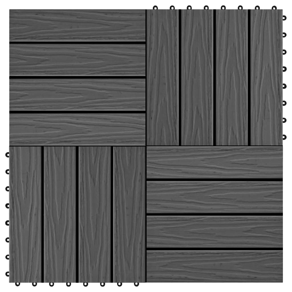 Piastrelle per Decking 11 pz Goffrature WPC 30x30 cm 1 mq Nero 45036