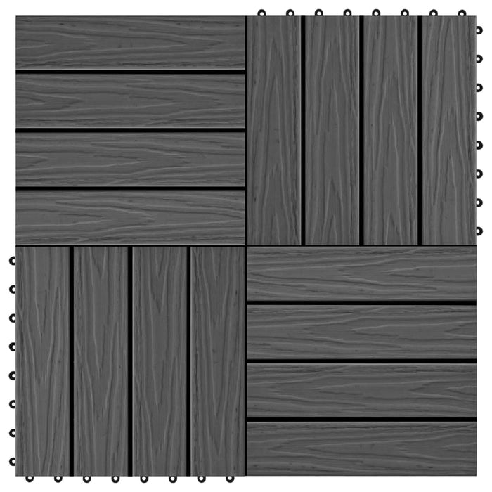 Piastrelle per Decking 11 pz Goffrature WPC 30x30 cm 1 mq Nero 45036