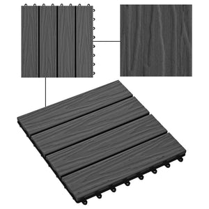 Piastrelle per Decking 11 pz Goffrature WPC 30x30 cm 1 mq Nero 45036