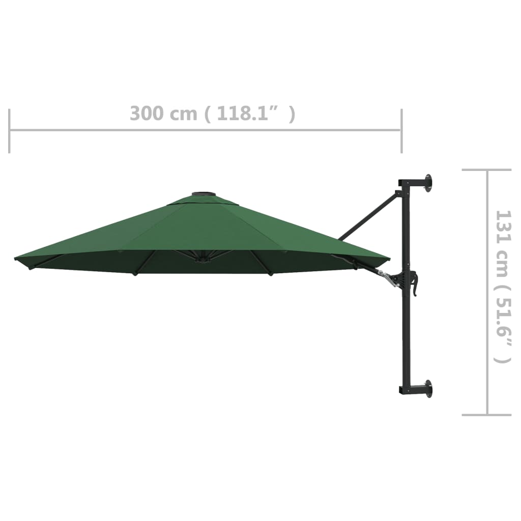 Ombrellone a Muro con Palo in Metallo 300 cm Verde cod mxl 16556