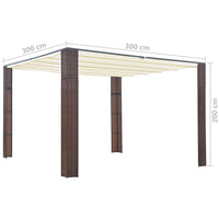 Gazebo con Tetto in Polyrattan 300x300x200cm Marrone e Crema 44816