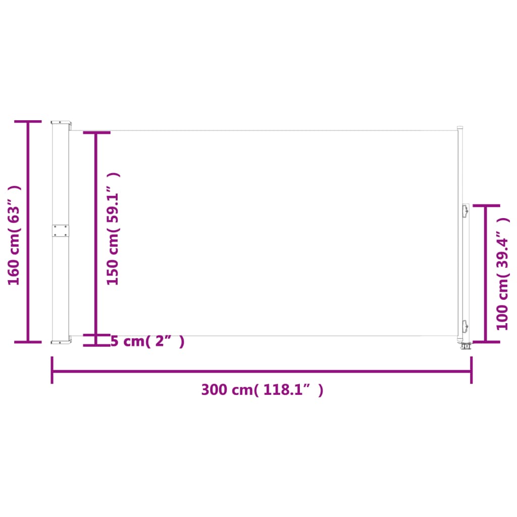 Tenda da Sole Laterale Retrattile 160 x 300 cm Nera 45193