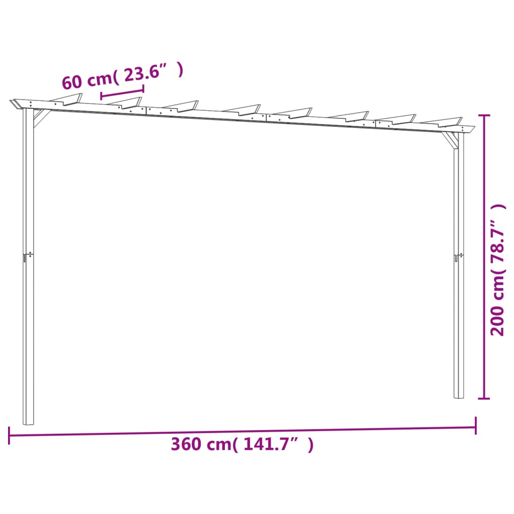 Pergola da Giardino Legno di Pino Impregnato 360x200x60 cm 44924