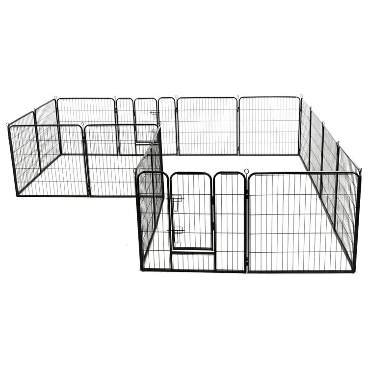 Box per Cani con 16 Pannelli in Acciaio 80x80 cm Nero 275491