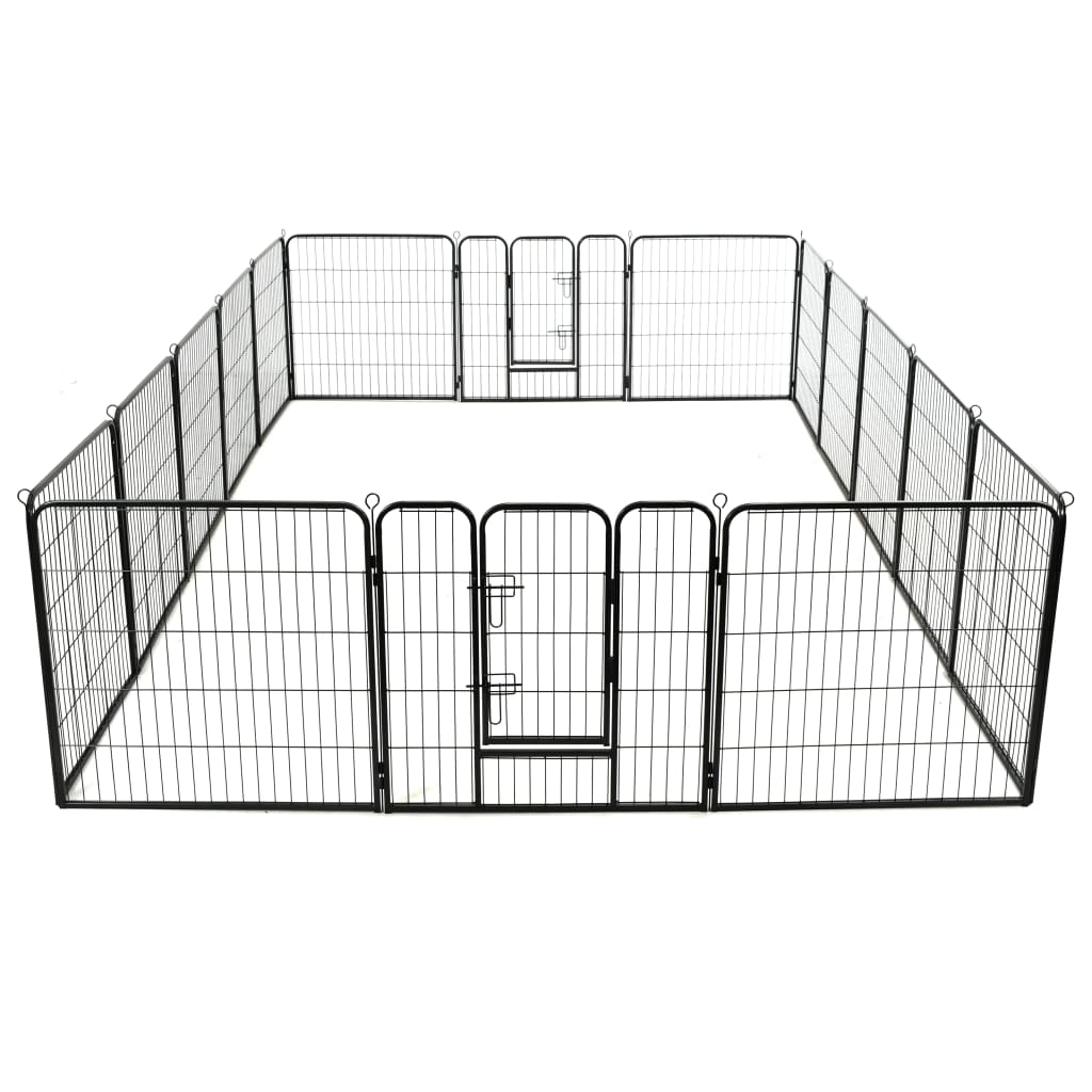 Box per Cani con 16 Pannelli in Acciaio 80x80 cm Nero 275491