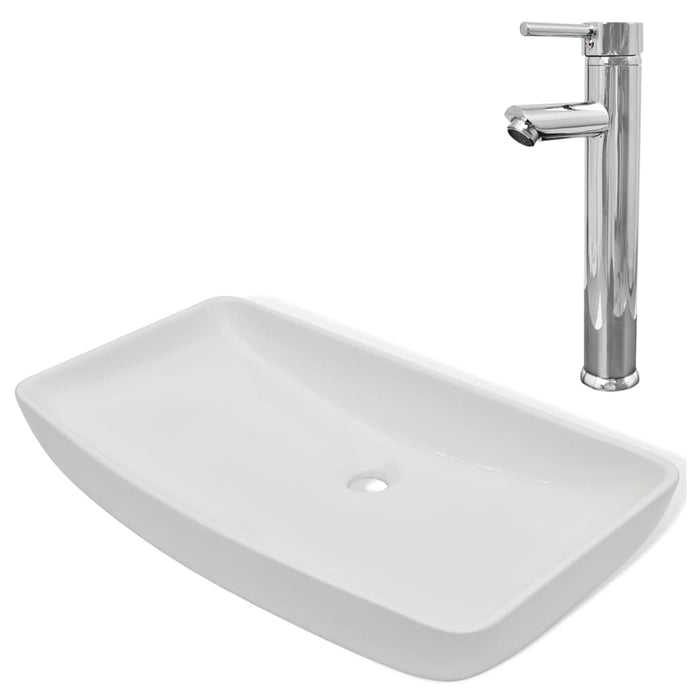 Lavello Bagno con Miscelatore in Ceramica Rettangolare Bianco cod mxl 54019