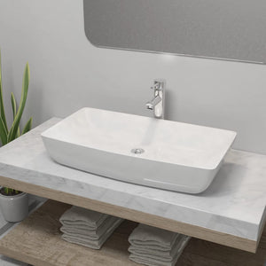 Lavello Bagno con Miscelatore in Ceramica Rettangolare Bianco cod mxl 54019