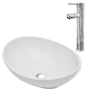 Lavello Bagno con Miscelatore in Ceramica Ovale Bianco 275497