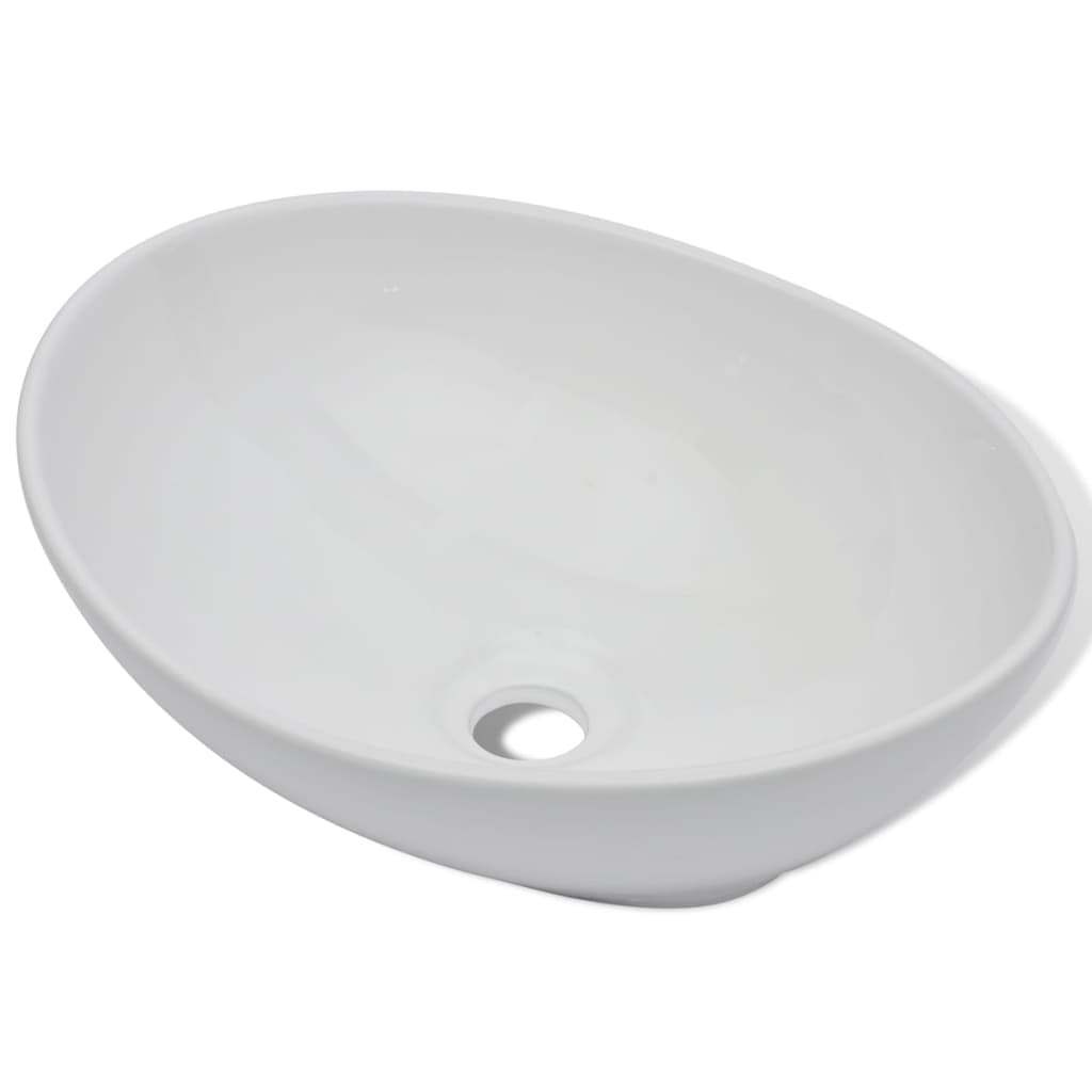 Lavello Bagno con Miscelatore in Ceramica Ovale Bianco 275497