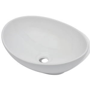 Lavello Bagno con Miscelatore in Ceramica Ovale Bianco 275497