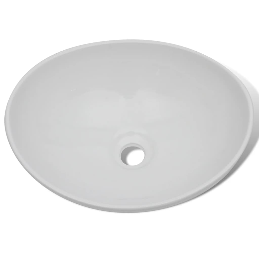 Lavello Bagno con Miscelatore in Ceramica Ovale Bianco 275497