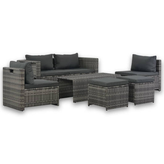 Set Divani da Giardino 6 pz con Cuscini in Polyrattan Grigio 44722