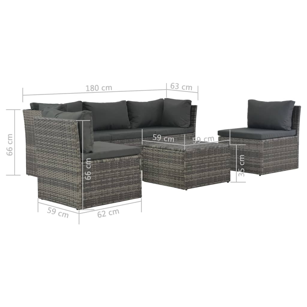 Set Divani da Giardino 4 pz con Cuscini in Polyrattan Grigio 44723