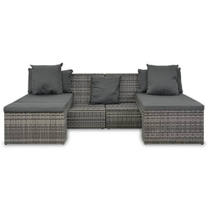 Set Divani da Giardino 4 pz con Cuscini in Polyrattan Grigio cod mxl 69531