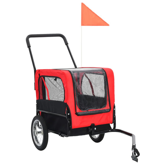 Rimorchio Bici e Carrello Jogging per Animali 2-in-1 Rosso Nero 91762