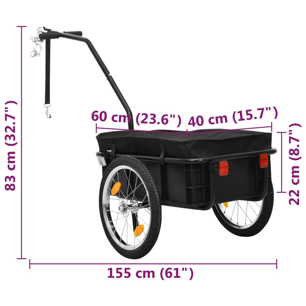 Rimorchio Bici/Carrello Manuale 155x60x83 cm in Acciaio Nero 91771