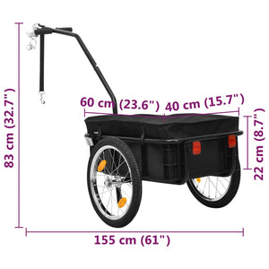 Rimorchio Bici/Carrello Manuale 155x60x83 cm in Acciaio Nero 91771