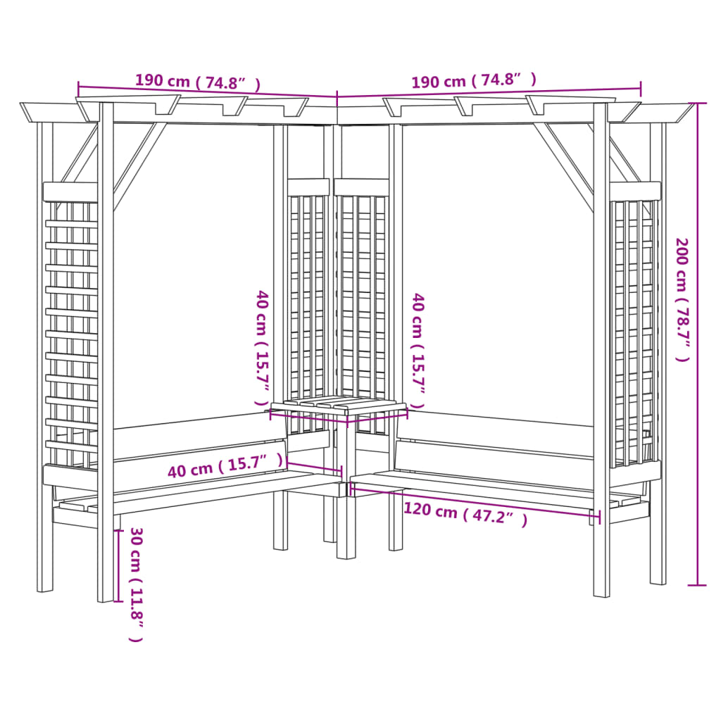 Pergola Angolare con Panca in Legno di Pino Impregnato 44950