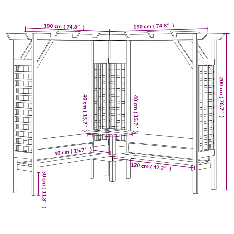 Pergola Angolare con Panca in Legno di Pino Impregnato 44950