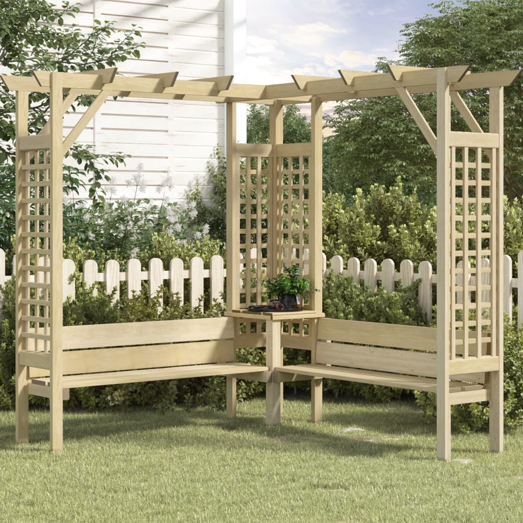 Pergola Angolare con Panca in Legno di Pino Impregnato 44950