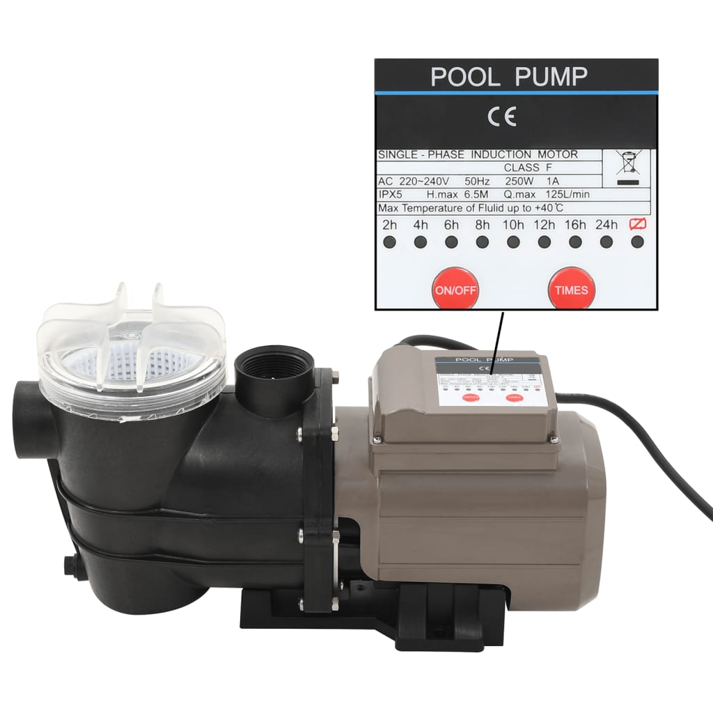 Pompa per Piscina con Timer Nera 0,25 HP 8000 L/h cod mxl 61535