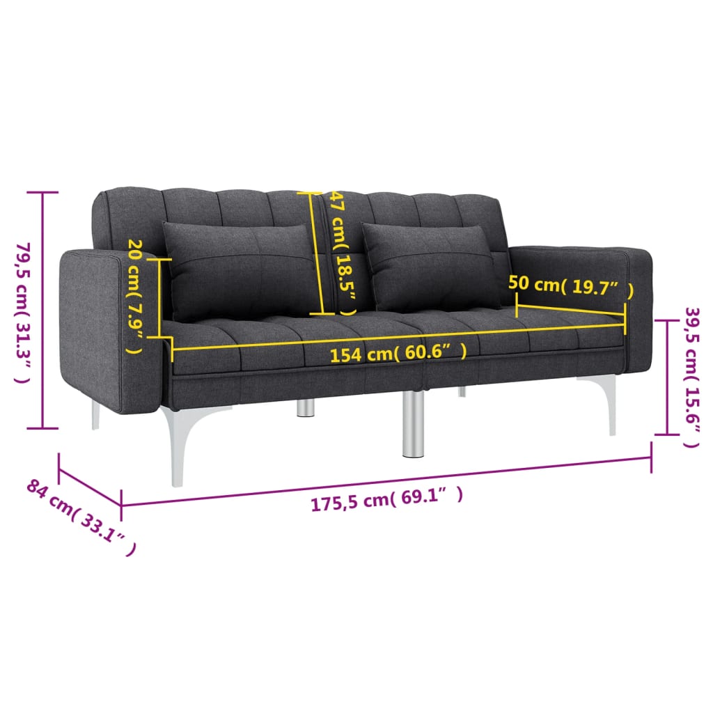 Divano Letto Grigio Scuro in Tessuto cod mxl 9985