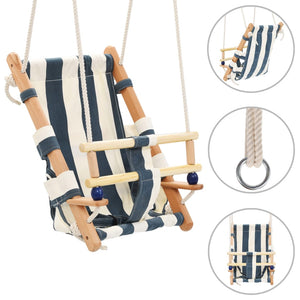 Altalena per Bambini con Cintura di Sicurezza Cotone Legno Blu 91801