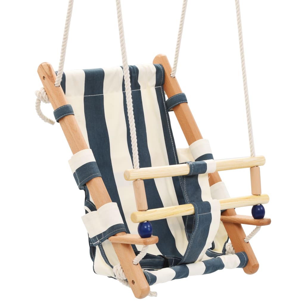 Altalena per Bambini con Cintura di Sicurezza Cotone Legno Blu 91801