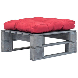 Ottomana da Giardino in Pallet con Cuscino Rosso Legno Grigio 275283