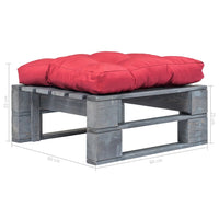 Ottomana da Giardino in Pallet con Cuscino Rosso Legno Grigio 275283