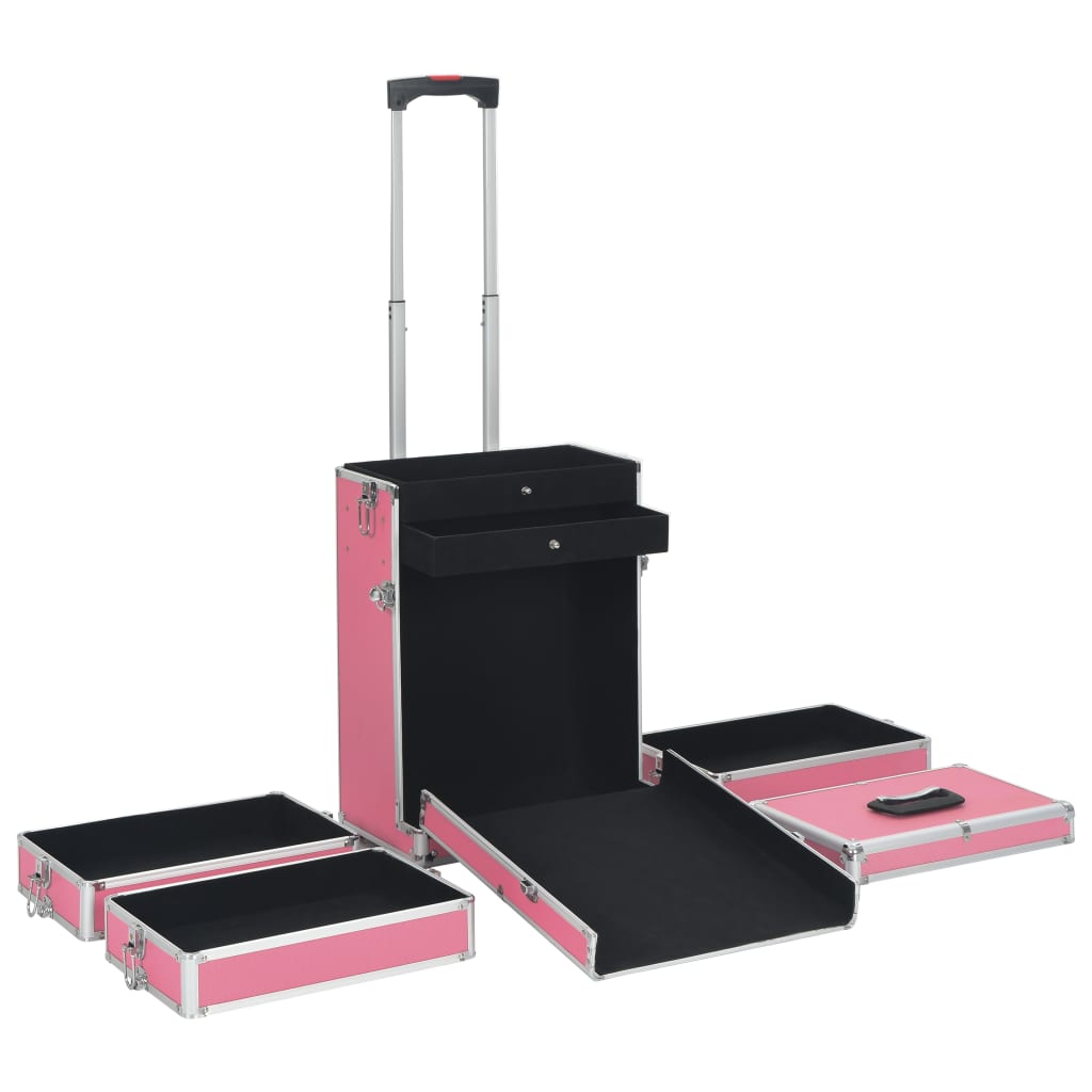 Valigia Trolley per Cosmetici in Alluminio Rosa 91813