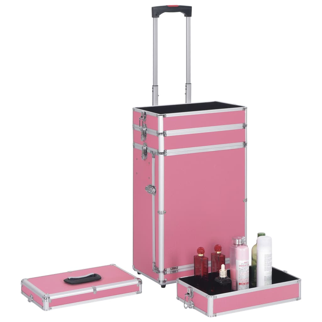 Valigia Trolley per Cosmetici in Alluminio Rosa 91813