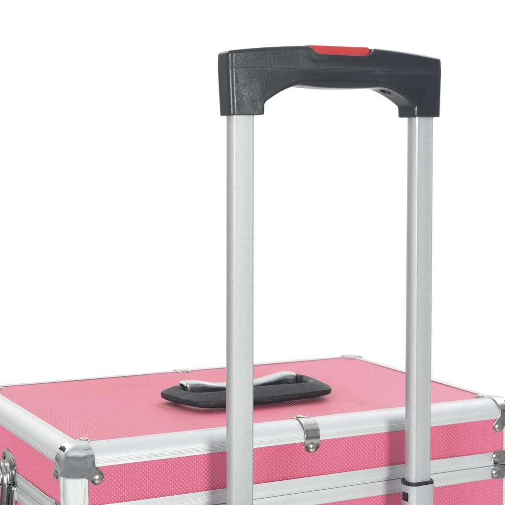 Valigia Trolley per Cosmetici in Alluminio Rosa 91813