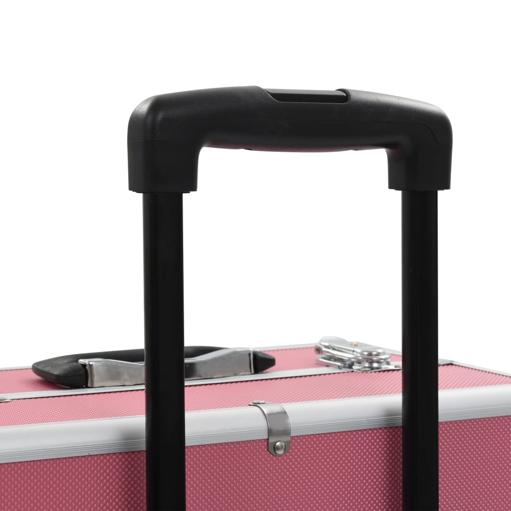 Valigia Trolley per Cosmetici Alluminio Rosa