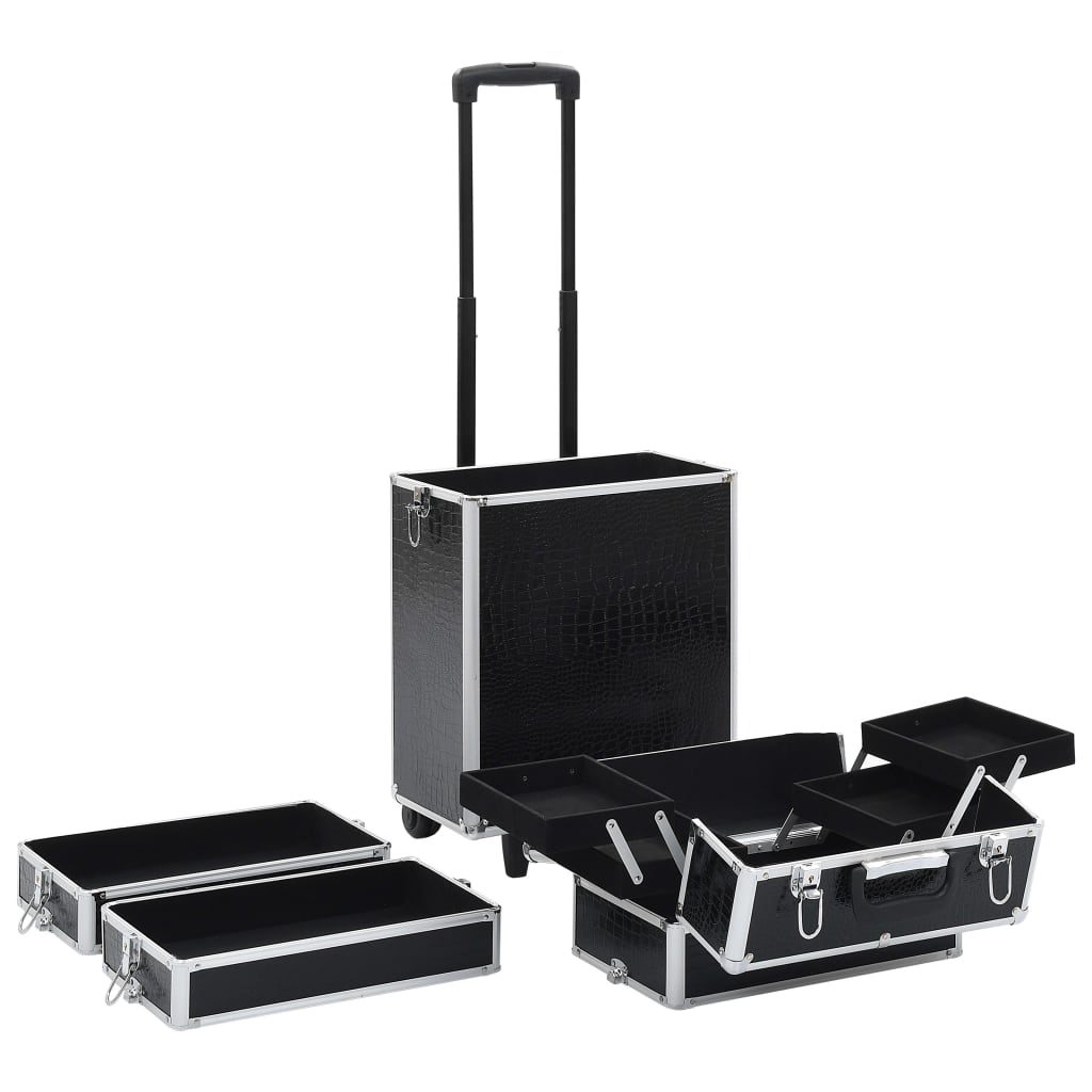 Valigia Trolley per Cosmetici Alluminio Nero Design Coccodrillo