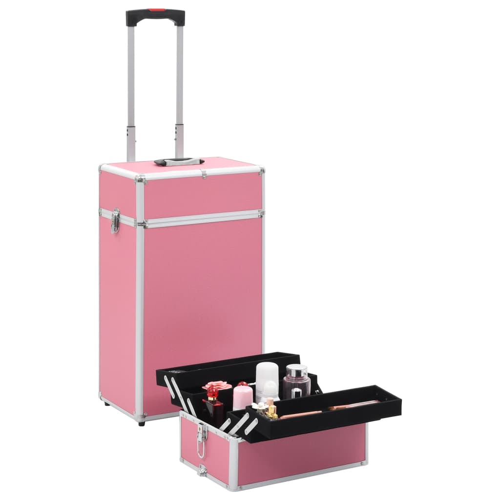 Valigia Trolley per Cosmetici in Alluminio Rosa 91820